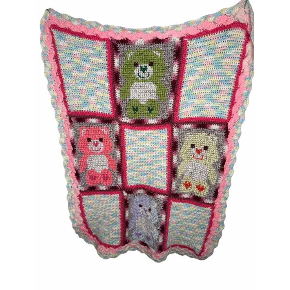 Homemade Crotchet Bear Baby Blanket 40x29"